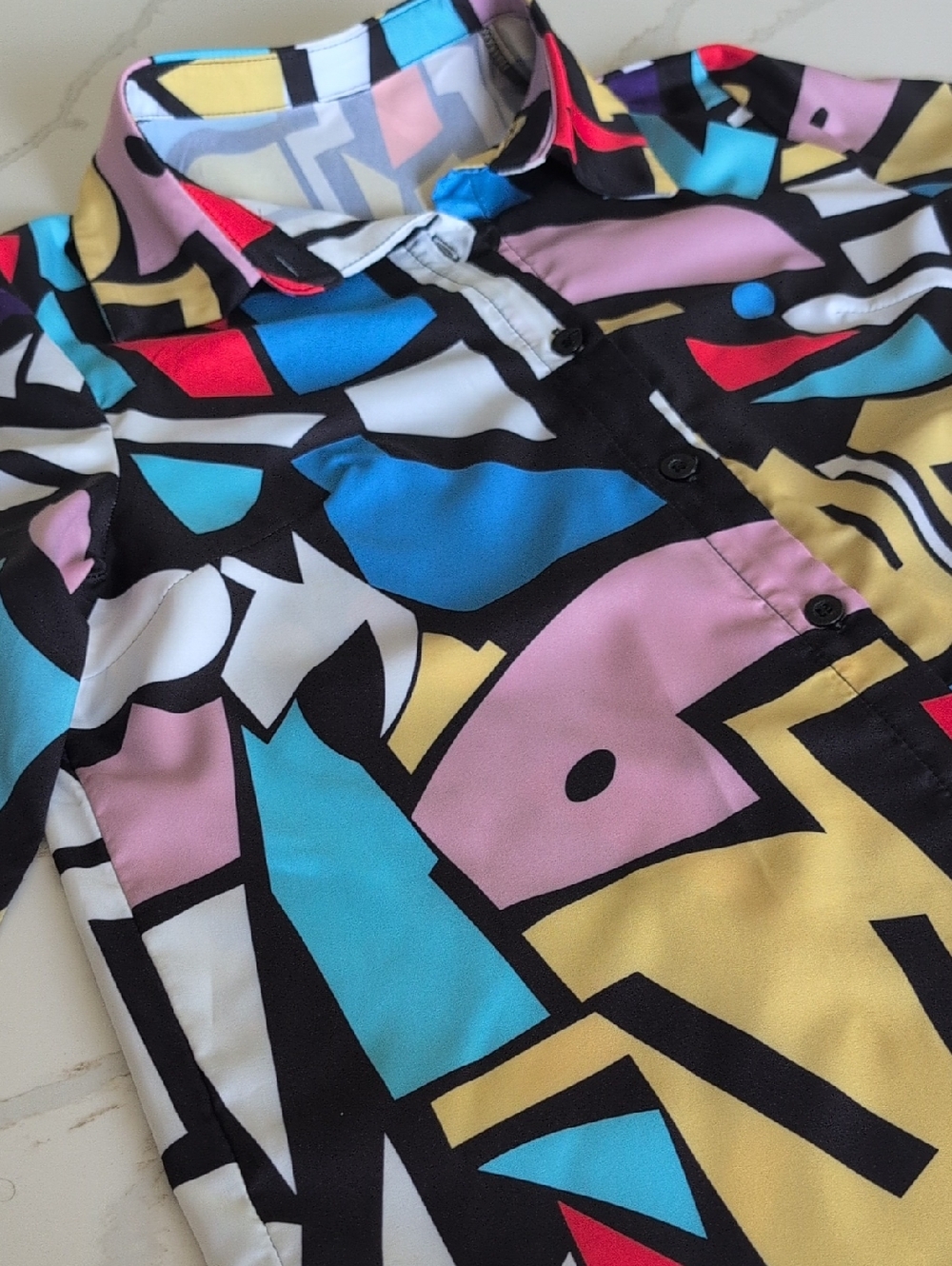 Colorblock Geo Print Button-Up Shirt - Picture 3 of 5